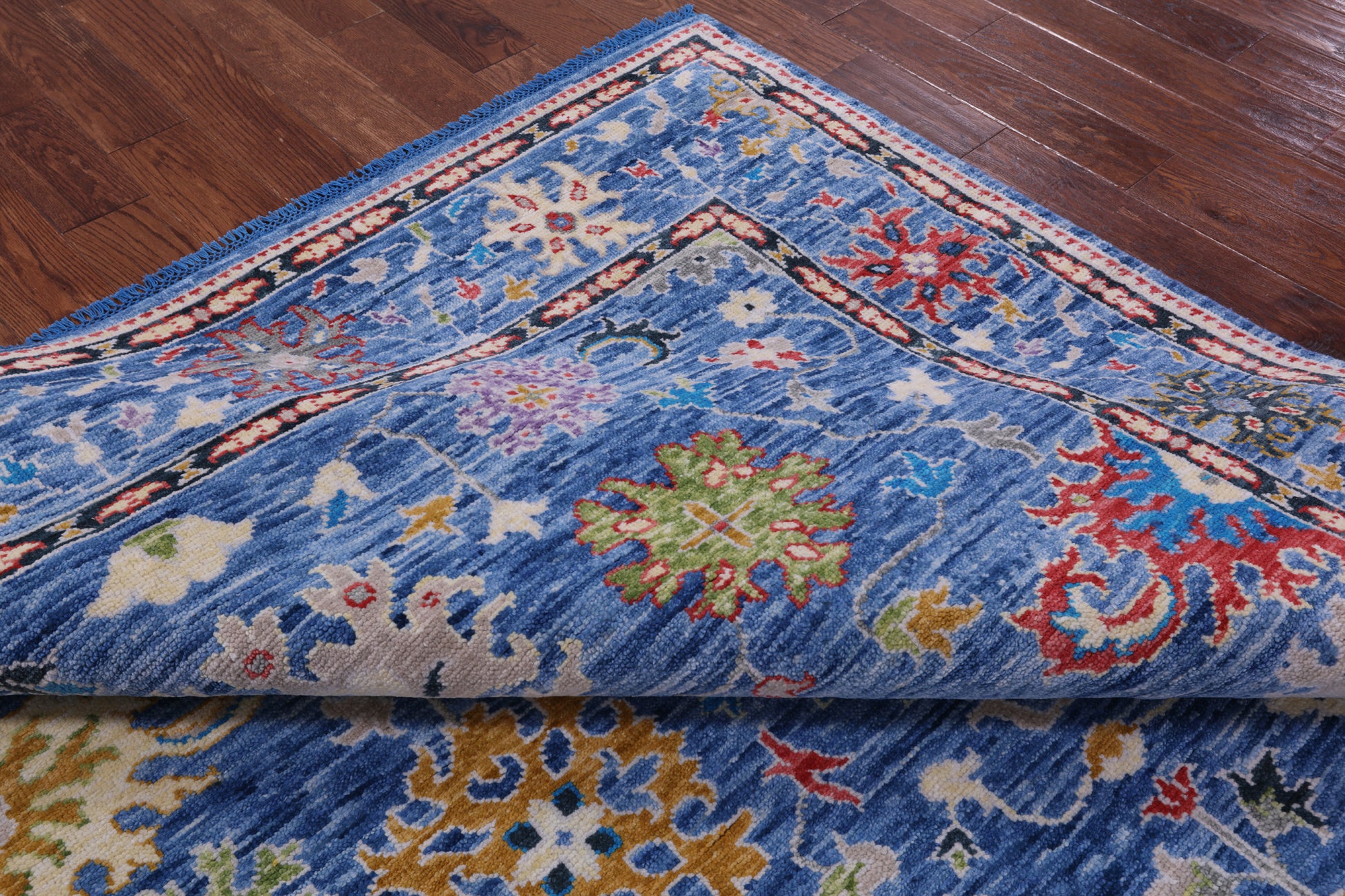 Blue Turkish Oushak Hand Knotted Wool Rug - 7' 11" X 9' 9" - Golden Nile