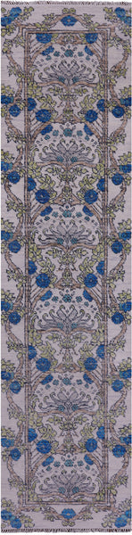 Ivory William Morris Hand Knotted Wool Runner Rug - 2' 6" X 9' 11" - Golden Nile