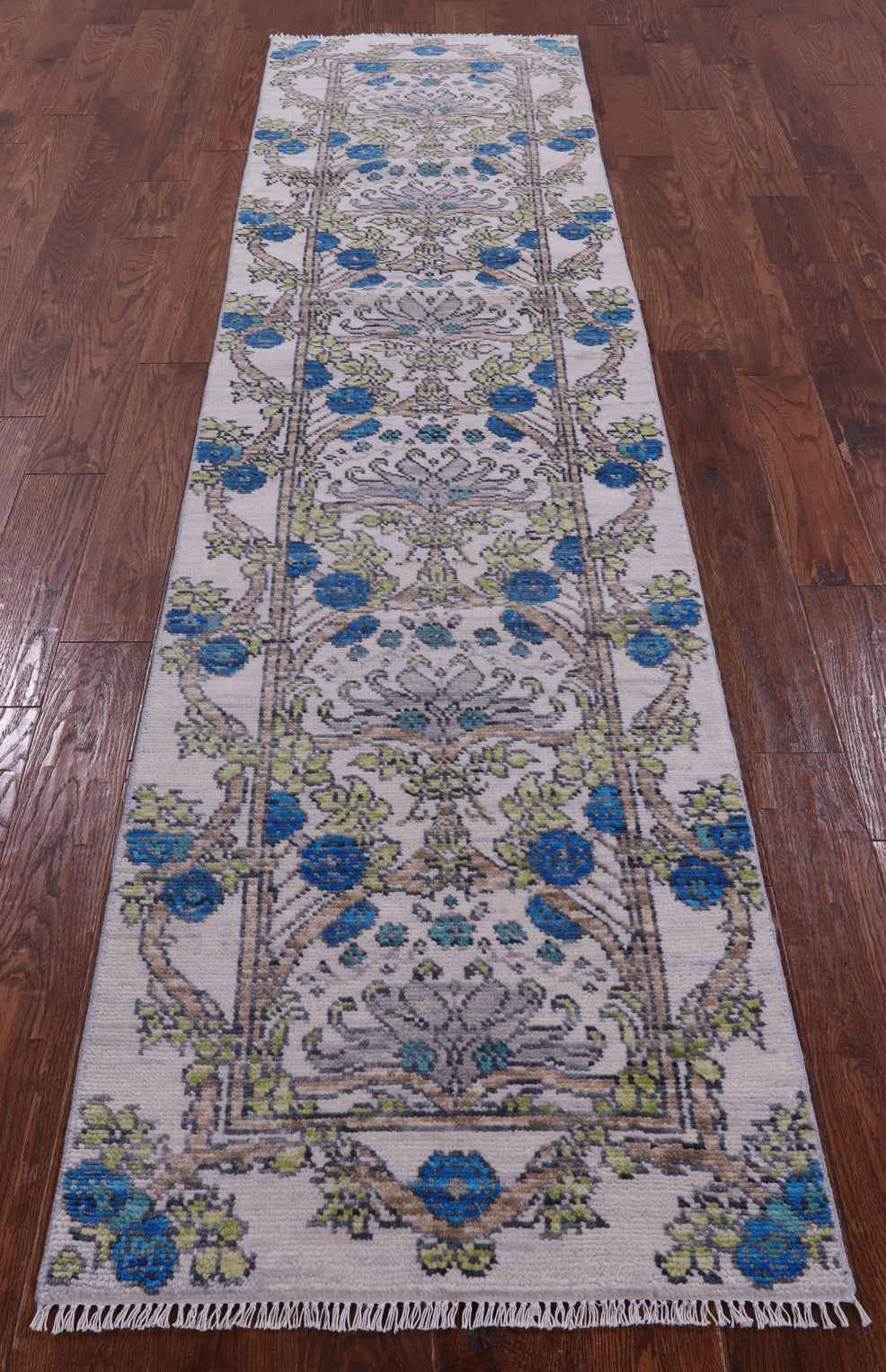 Ivory William Morris Hand Knotted Wool Runner Rug - 2' 6" X 9' 11" - Golden Nile