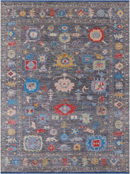 Grey Turkish Oushak Hand Knotted Wool Rug - 8' 11" X 11' 11" - Golden Nile