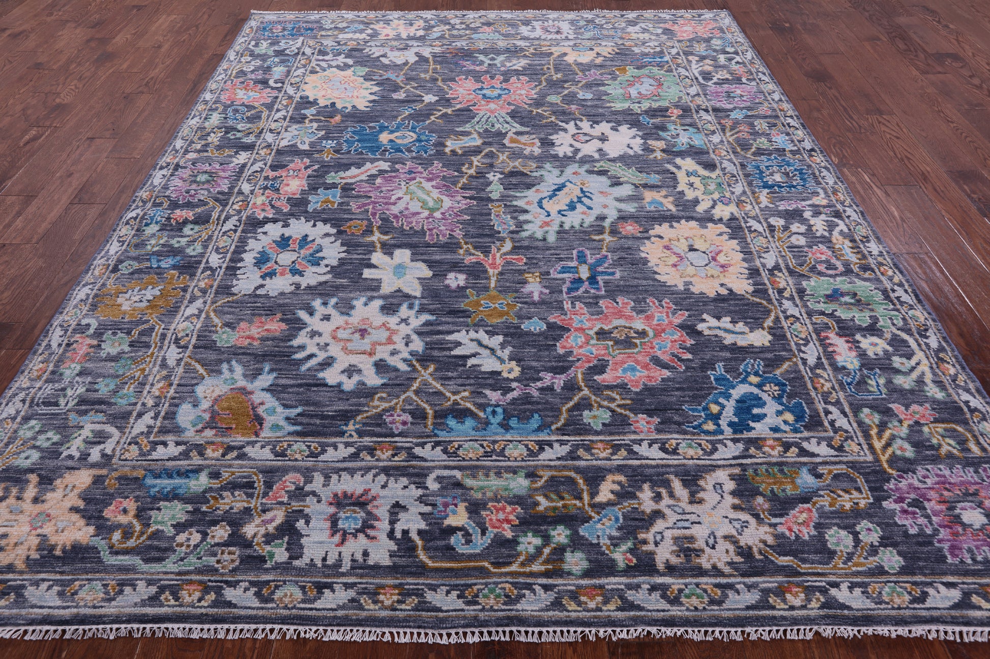 Grey Turkish Oushak Hand Knotted Wool Rug - 8' 1" X 9' 11" - Golden Nile
