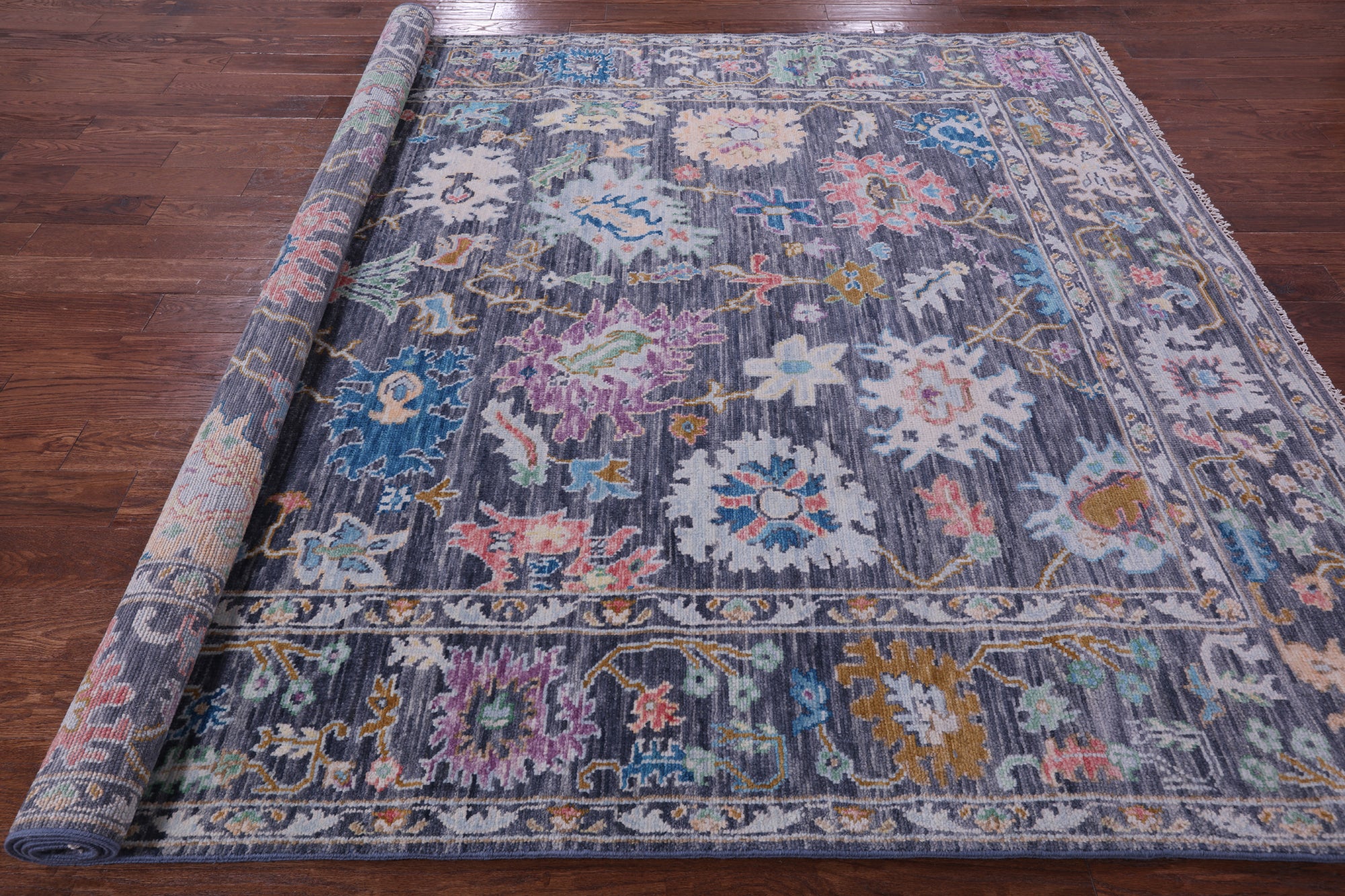 Grey Turkish Oushak Hand Knotted Wool Rug - 8' 1" X 9' 11" - Golden Nile