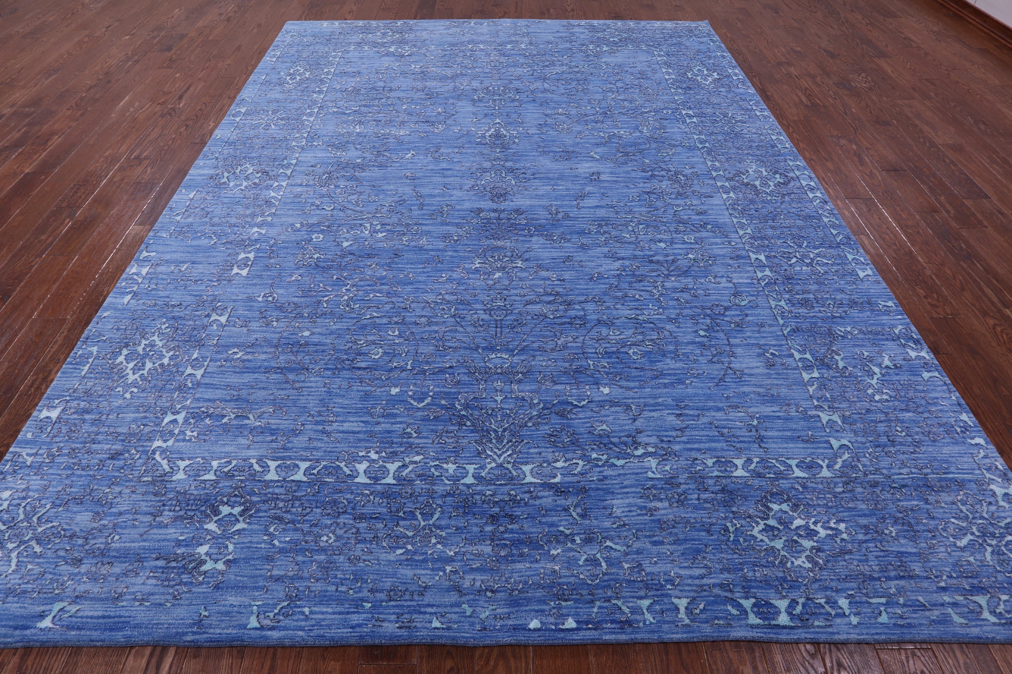 Blue Persian Hand Knotted Wool & Silk Rug - 9' 1" X 11' 10" - Golden Nile
