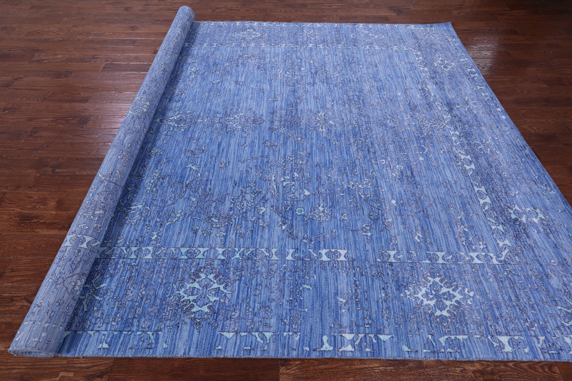 Blue Persian Hand Knotted Wool & Silk Rug - 9' 1" X 11' 10" - Golden Nile
