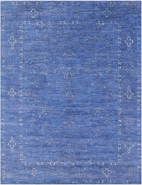 Blue Persian Hand Knotted Wool & Silk Rug - 9' 1" X 11' 10" - Golden Nile