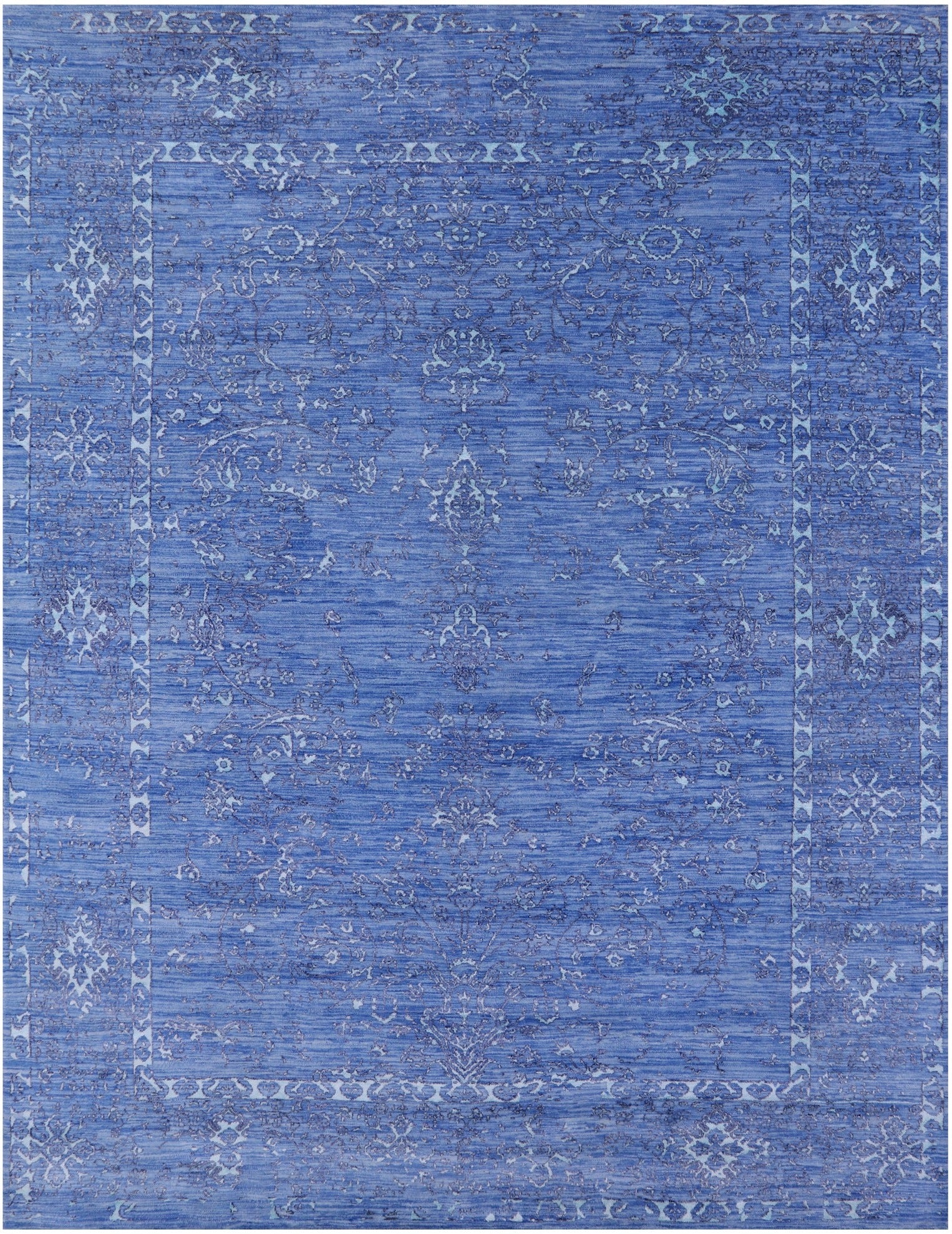 Blue Persian Hand Knotted Wool & Silk Rug - 9' 1" X 11' 10" - Golden Nile