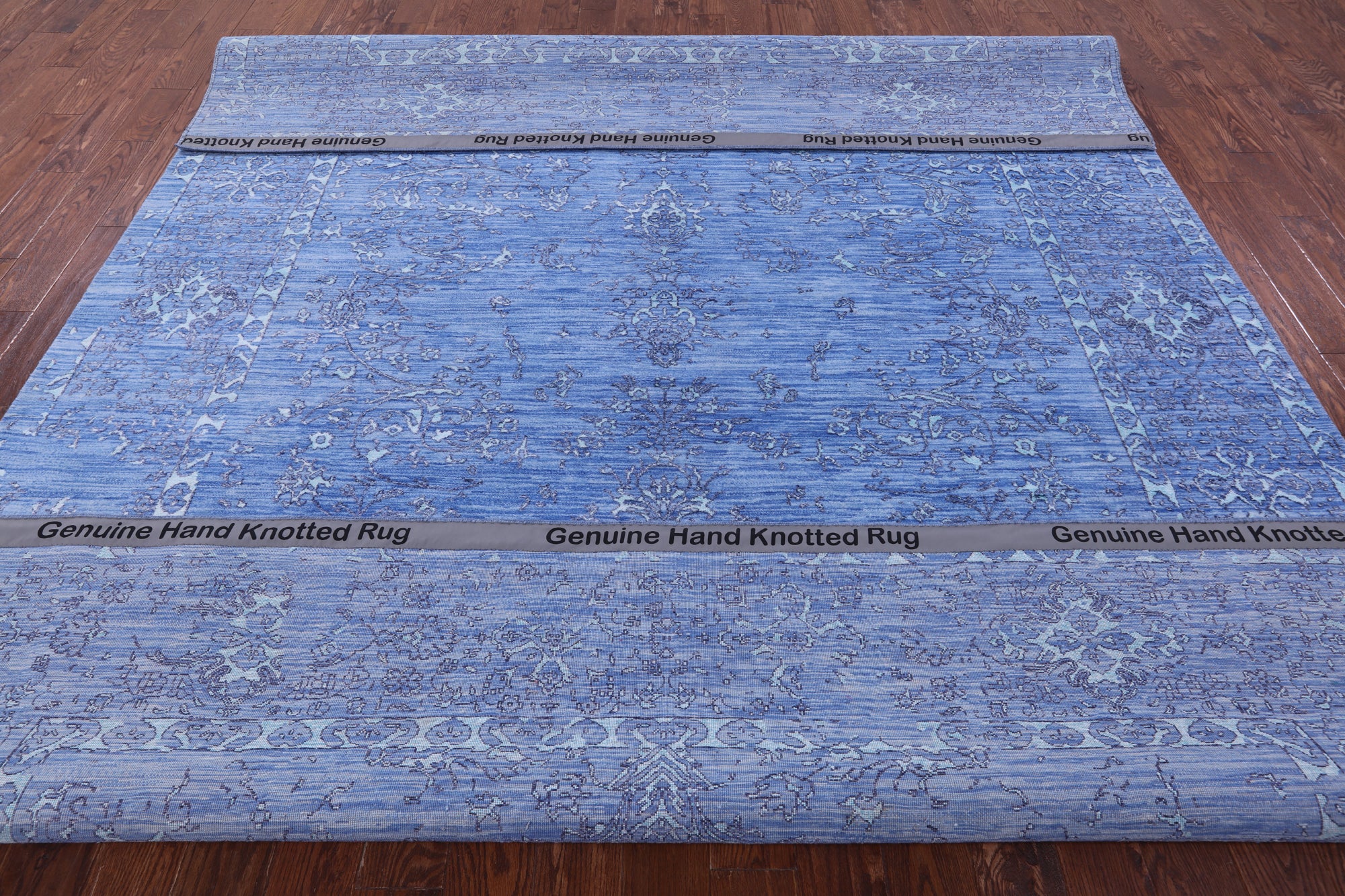 Blue Persian Hand Knotted Wool & Silk Rug - 9' 1" X 11' 10" - Golden Nile