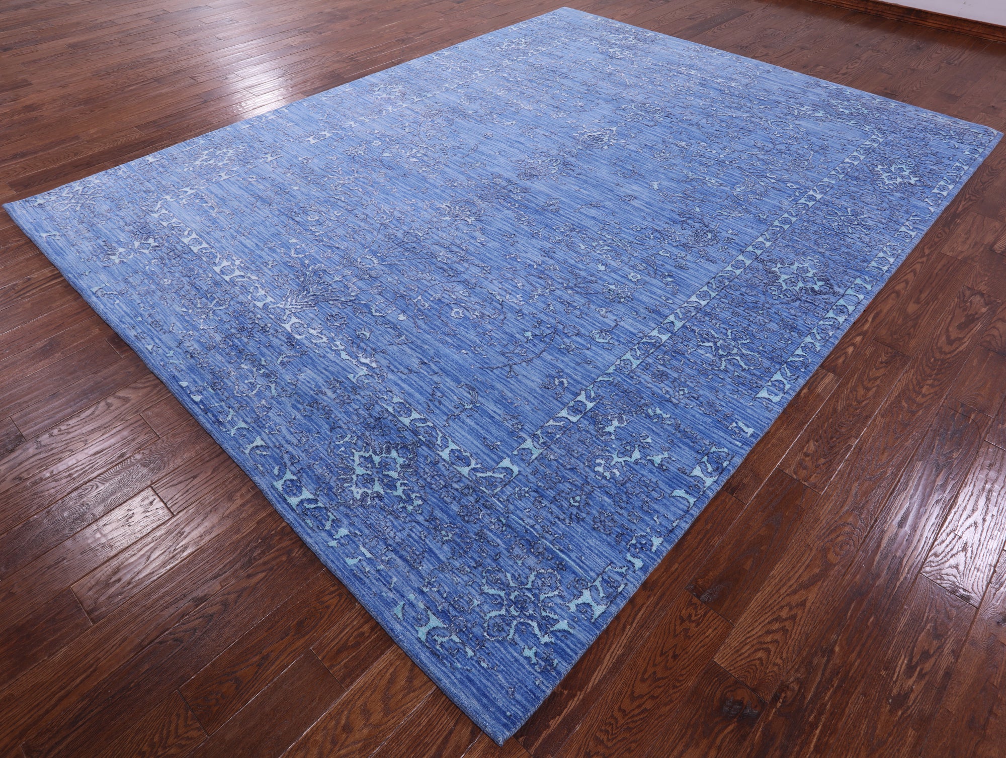 Blue Persian Hand Knotted Wool & Silk Rug - 9' 1" X 11' 10" - Golden Nile