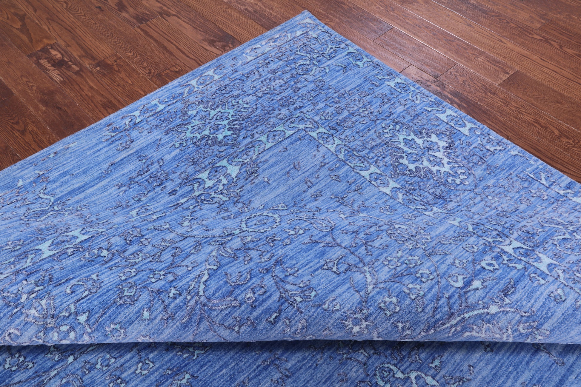 Blue Persian Hand Knotted Wool & Silk Rug - 9' 1" X 11' 10" - Golden Nile
