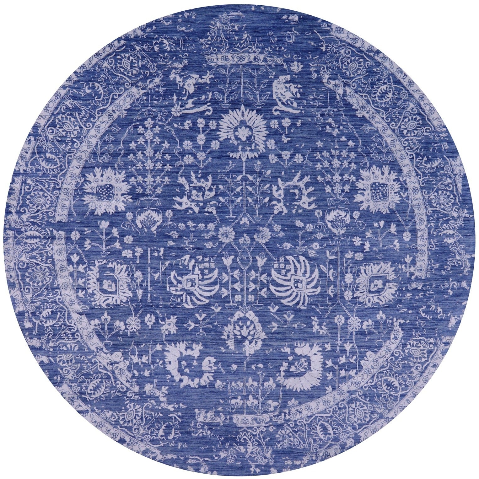 Blue Round Persian Handmade Wool & Silk Rug - 8' 0" X 8' 0" - Golden Nile