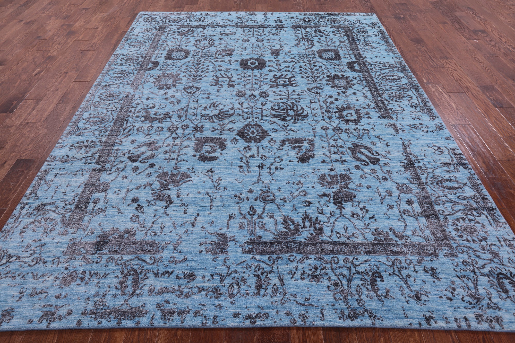 Blue Persian Handmade Wool & Silk Rug - 8' 0" X 10' 2" - Golden Nile
