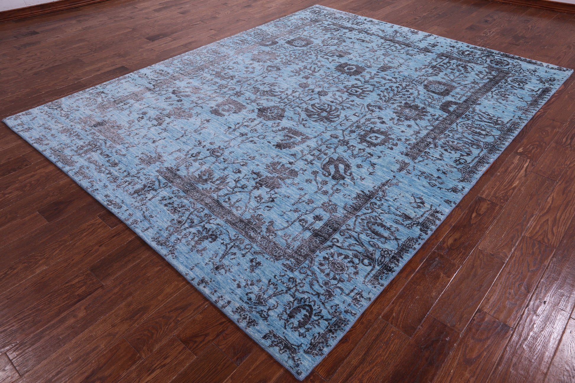 Blue Persian Handmade Wool & Silk Rug - 8' 0" X 10' 2" - Golden Nile