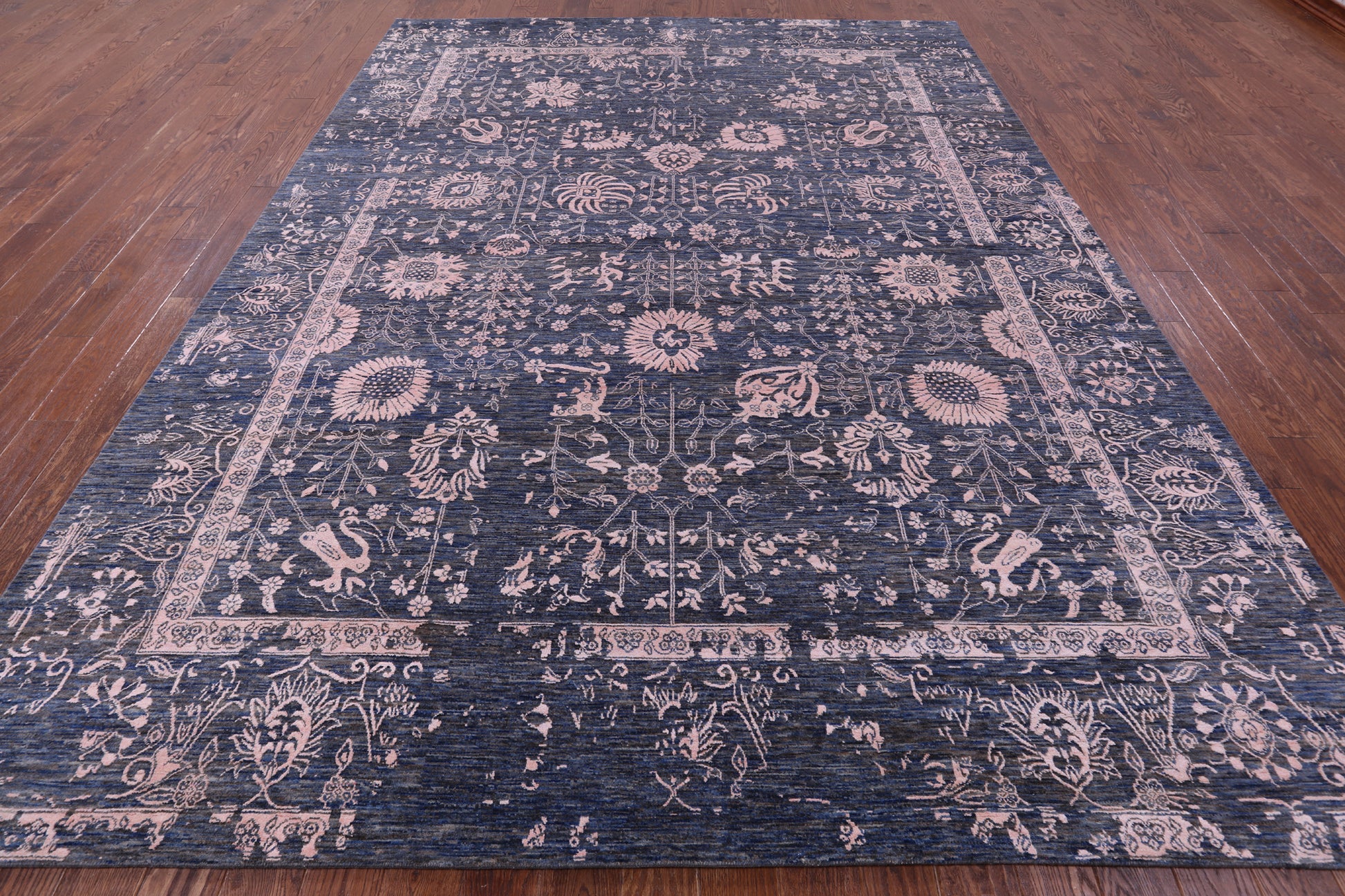 Grey Persian Hand Knotted Wool & Silk Rug - 8' 11" X 12' 0" - Golden Nile