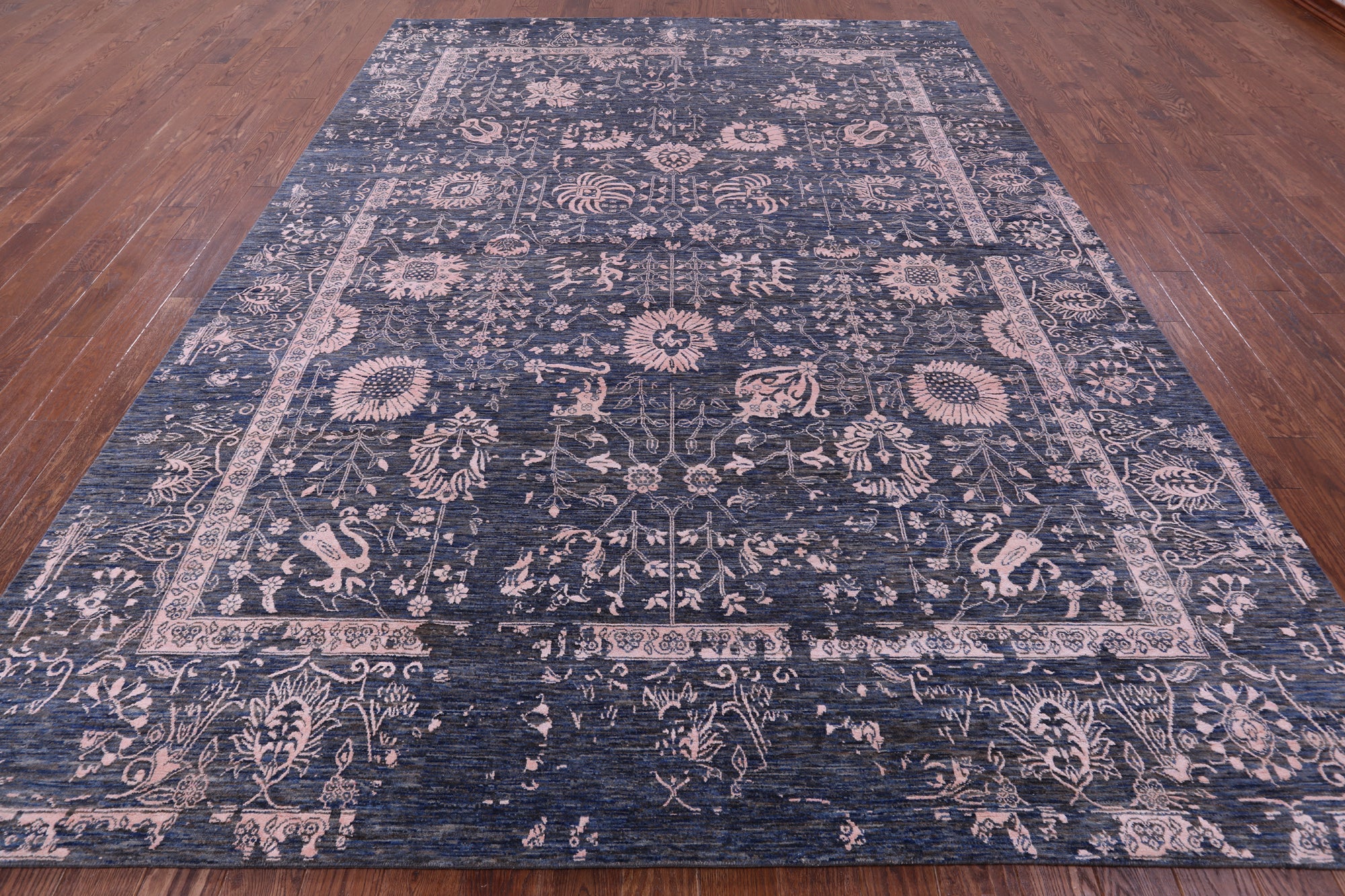 Grey Persian Hand Knotted Wool & Silk Rug - 8' 11" X 12' 0" - Golden Nile