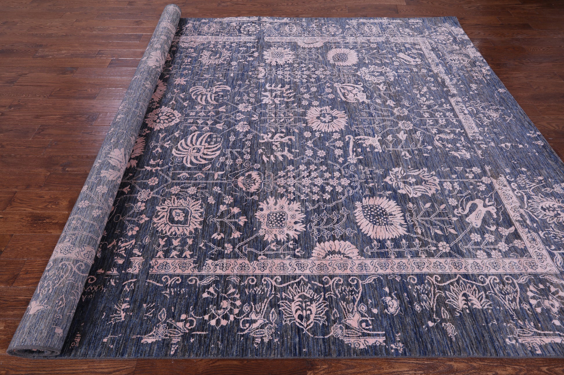 Grey Persian Hand Knotted Wool & Silk Rug - 8' 11" X 12' 0" - Golden Nile
