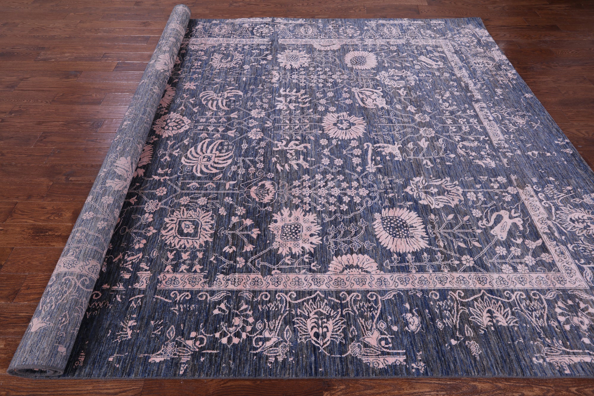 Grey Persian Hand Knotted Wool & Silk Rug - 8' 11" X 12' 0" - Golden Nile