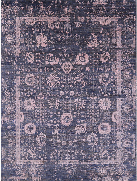 Grey Persian Hand Knotted Wool & Silk Rug - 8' 11" X 12' 0" - Golden Nile