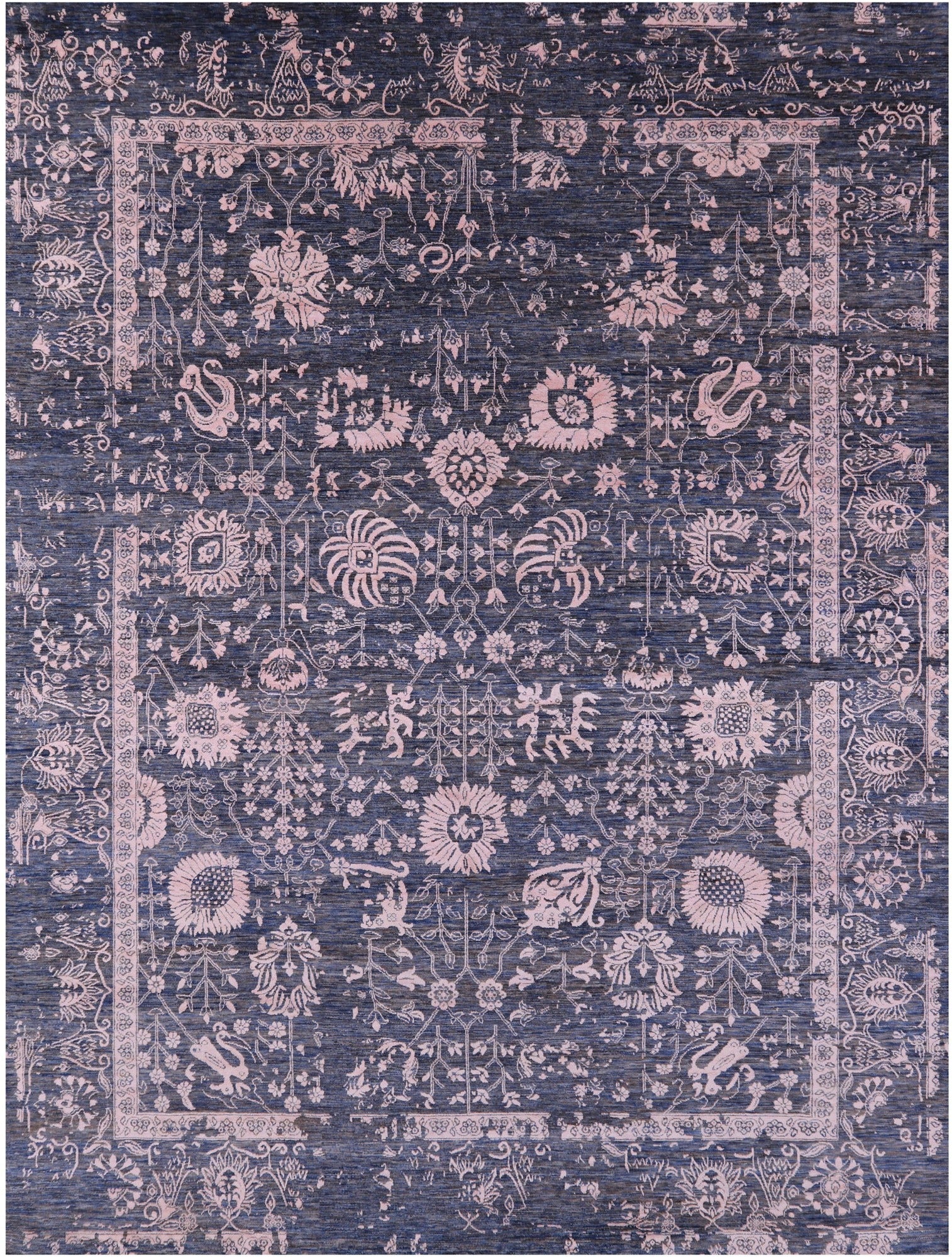 Grey Persian Hand Knotted Wool & Silk Rug - 8' 11" X 12' 0" - Golden Nile