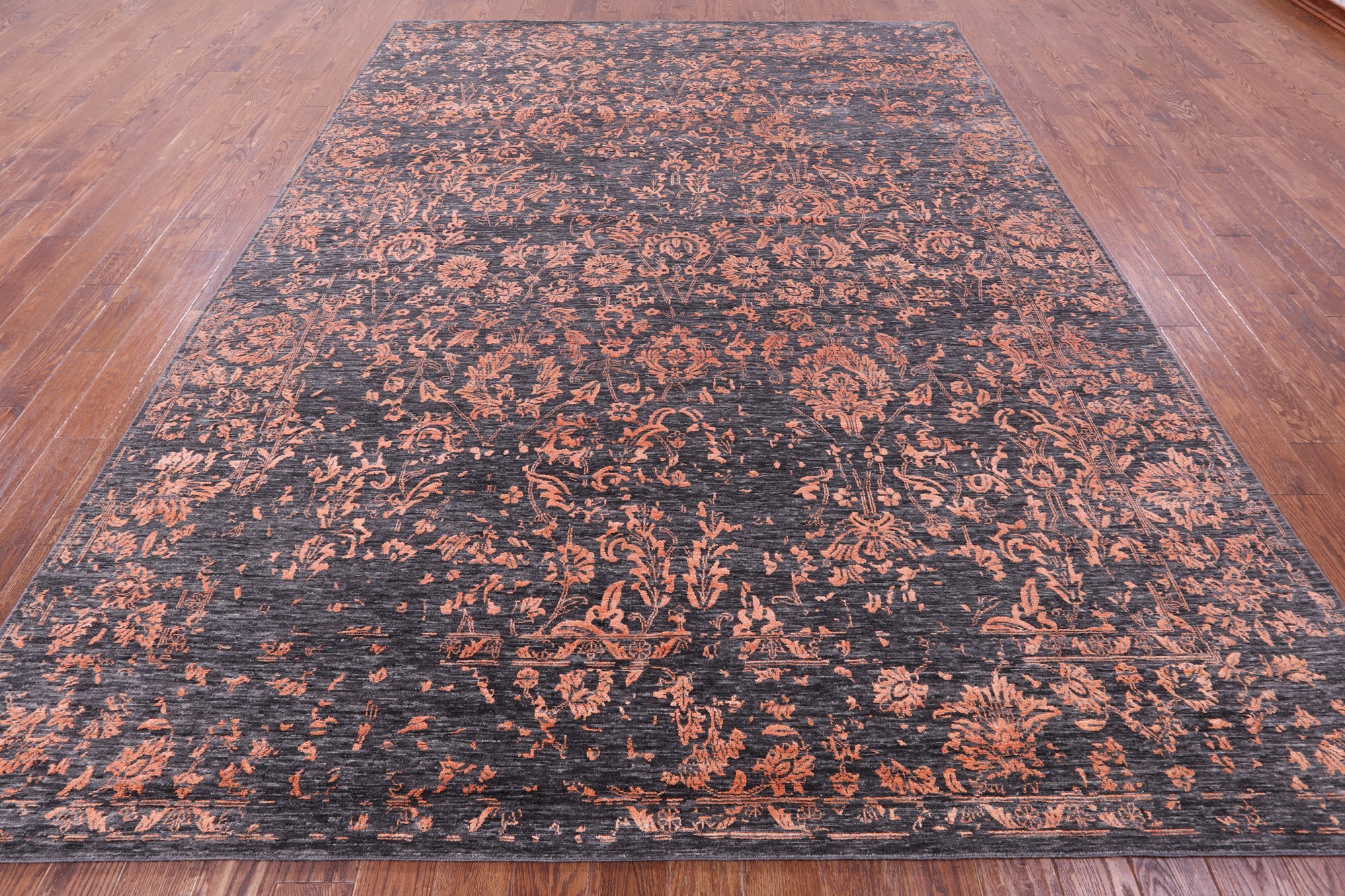 Grey Persian Hand Knotted Wool & Silk Rug - 9' 0" X 11' 11" - Golden Nile