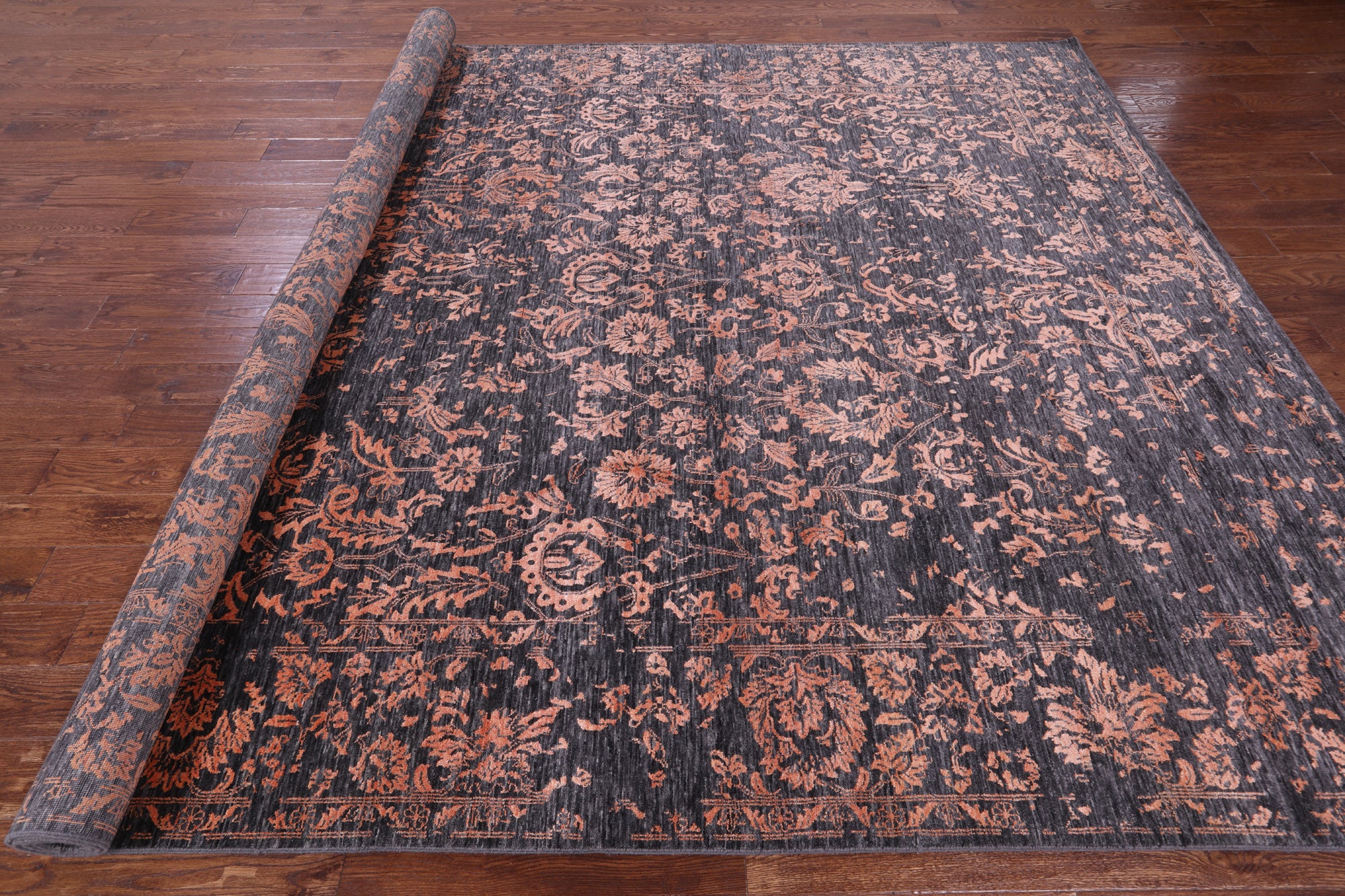 Grey Persian Hand Knotted Wool & Silk Rug - 9' 0" X 11' 11" - Golden Nile