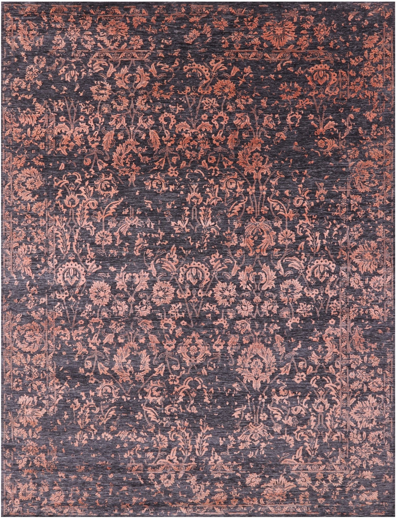 Grey Persian Hand Knotted Wool & Silk Rug - 9' 0" X 11' 11" - Golden Nile
