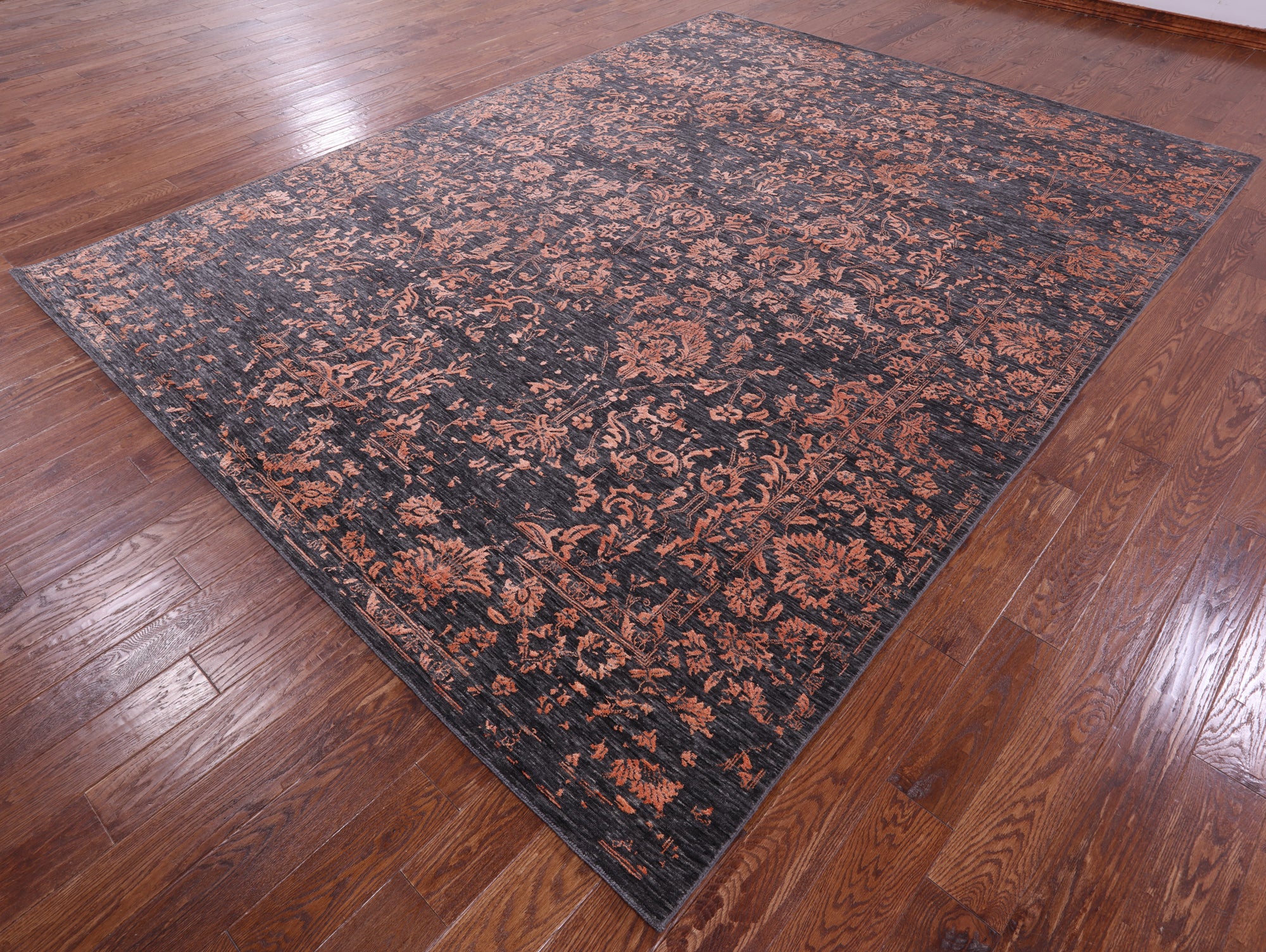 Grey Persian Hand Knotted Wool & Silk Rug - 9' 0" X 11' 11" - Golden Nile