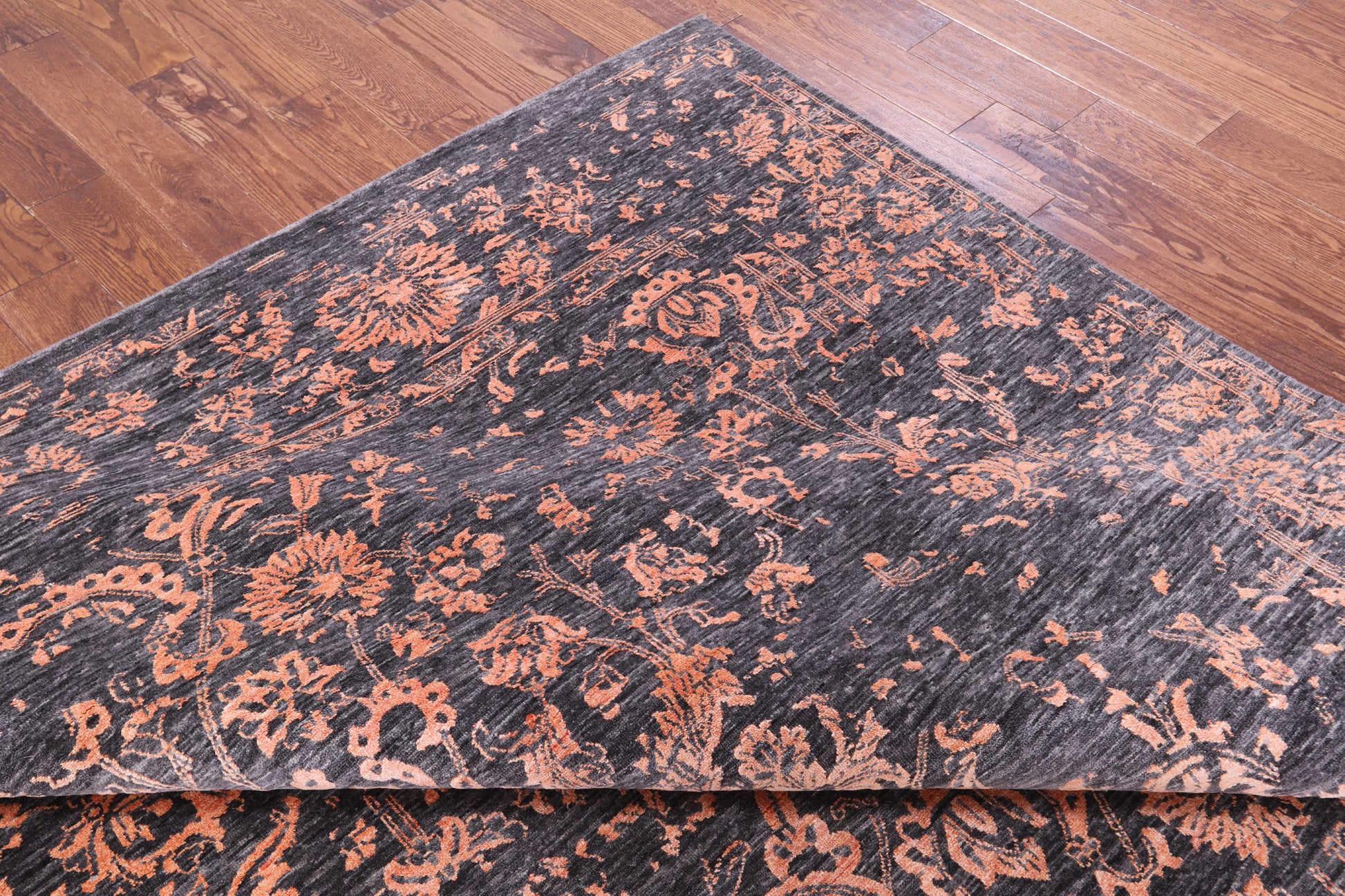 Grey Persian Hand Knotted Wool & Silk Rug - 9' 0" X 11' 11" - Golden Nile
