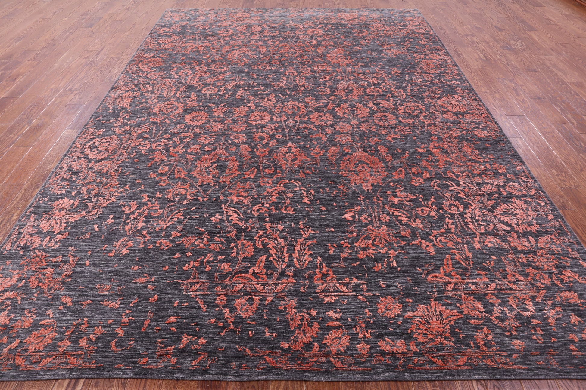 Grey Persian Hand Knotted Wool & Silk Rug - 8' 11" X 11' 11" - Golden Nile