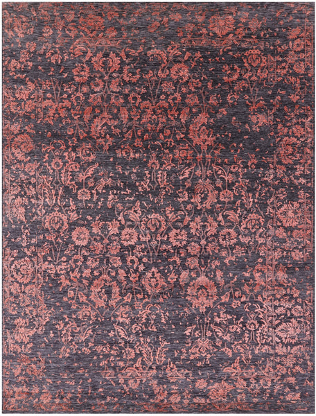 Grey Persian Hand Knotted Wool & Silk Rug - 8' 11" X 11' 11" - Golden Nile
