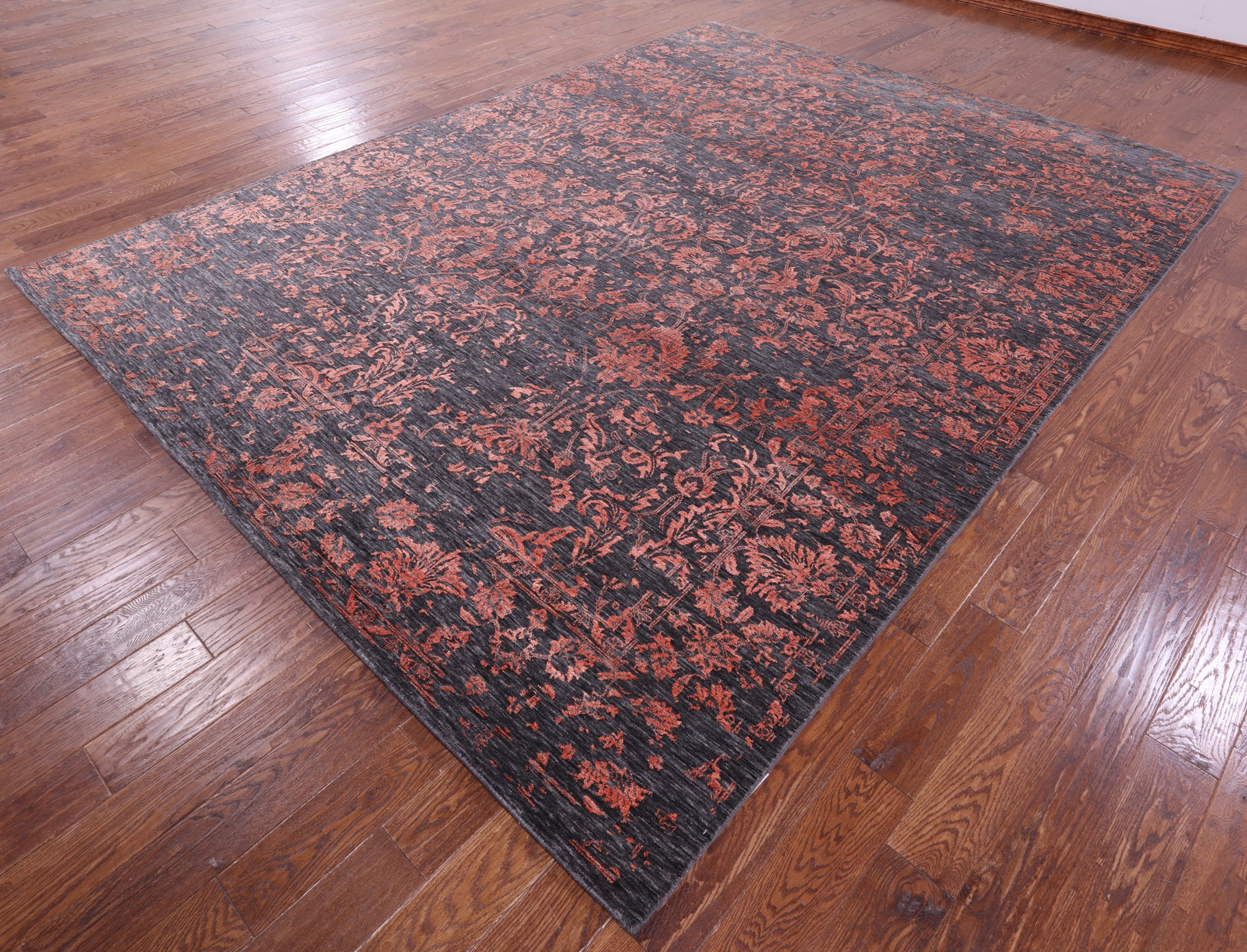 Grey Persian Hand Knotted Wool & Silk Rug - 8' 11" X 11' 11" - Golden Nile