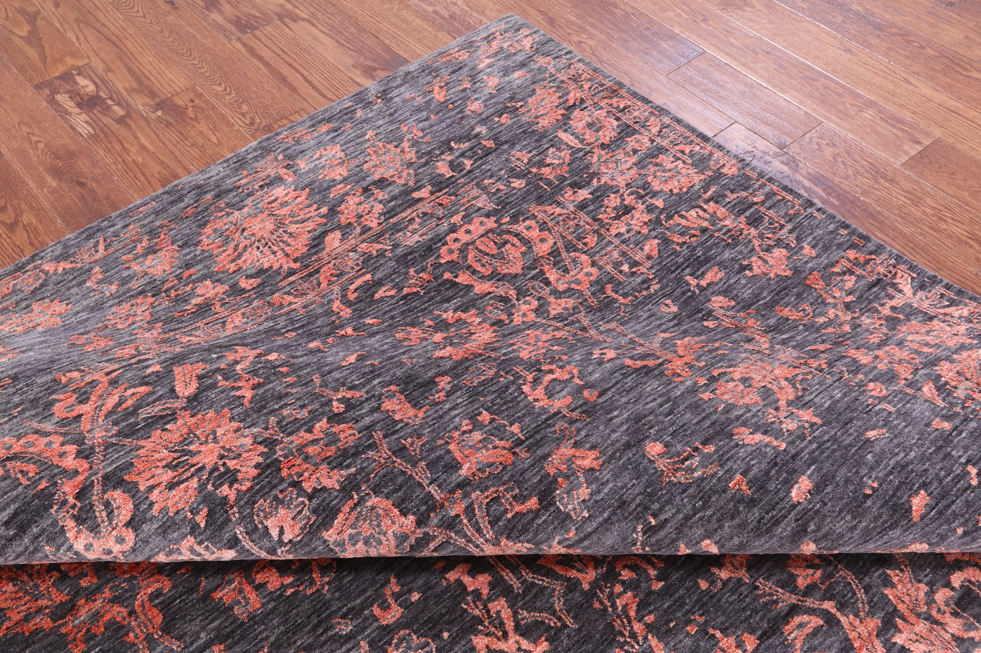 Grey Persian Hand Knotted Wool & Silk Rug - 8' 11" X 11' 11" - Golden Nile
