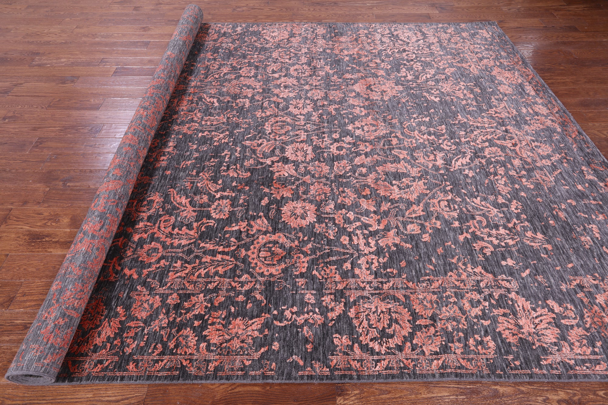 Grey Persian Hand Knotted Wool & Silk Rug - 8' 11" X 11' 11" - Golden Nile