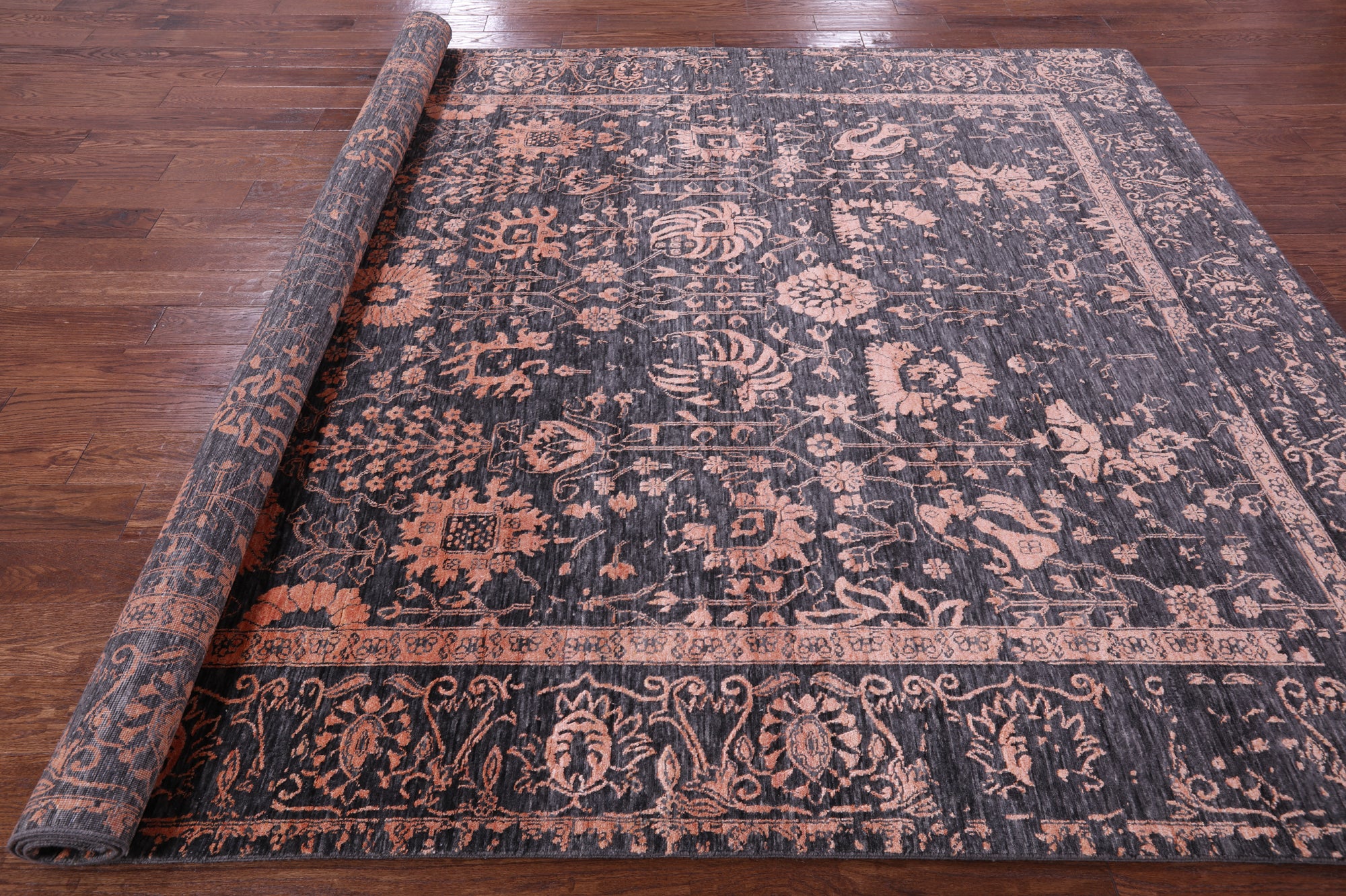 Grey Persian Hand Knotted Wool & Silk Rug - 8' 0" X 10' 2" - Golden Nile