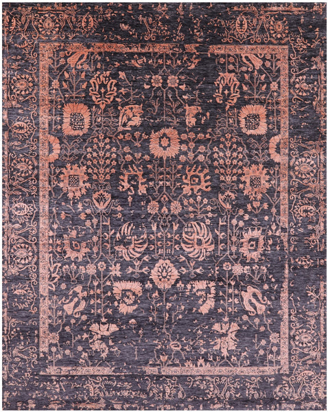 Grey Persian Hand Knotted Wool & Silk Rug - 8' 0" X 10' 2" - Golden Nile