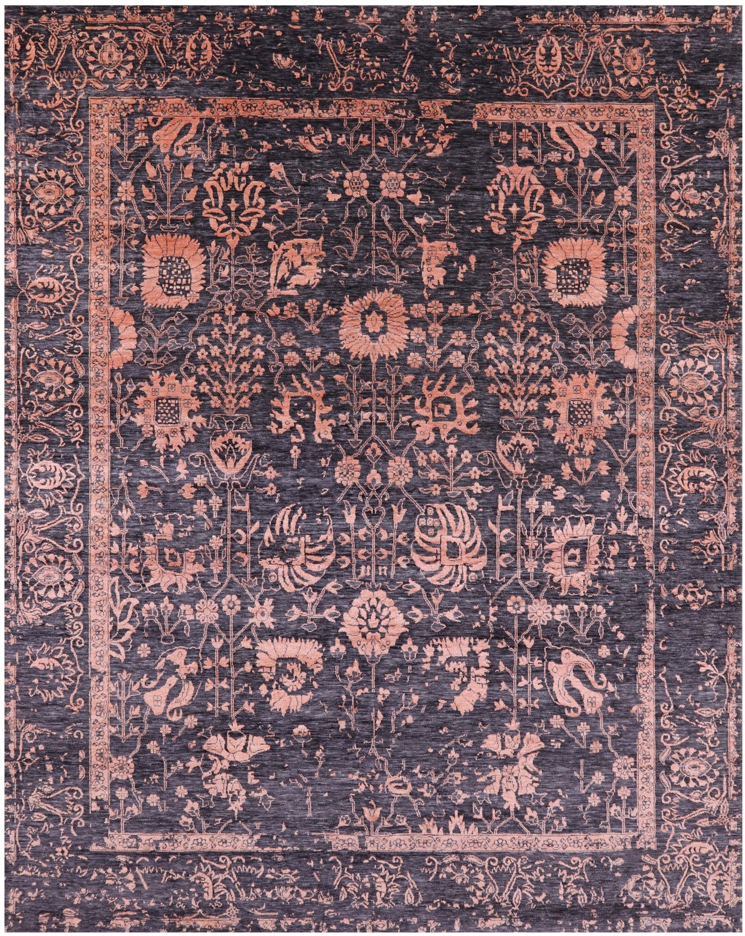 Grey Persian Hand Knotted Wool & Silk Rug - 8' 0" X 10' 2" - Golden Nile