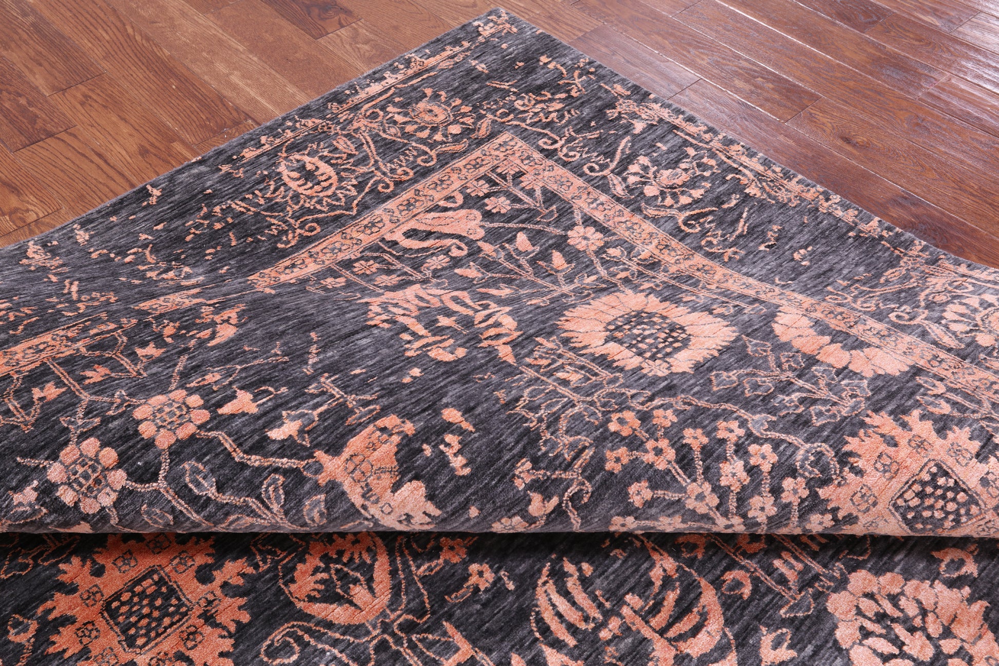 Grey Persian Hand Knotted Wool & Silk Rug - 8' 0" X 10' 2" - Golden Nile