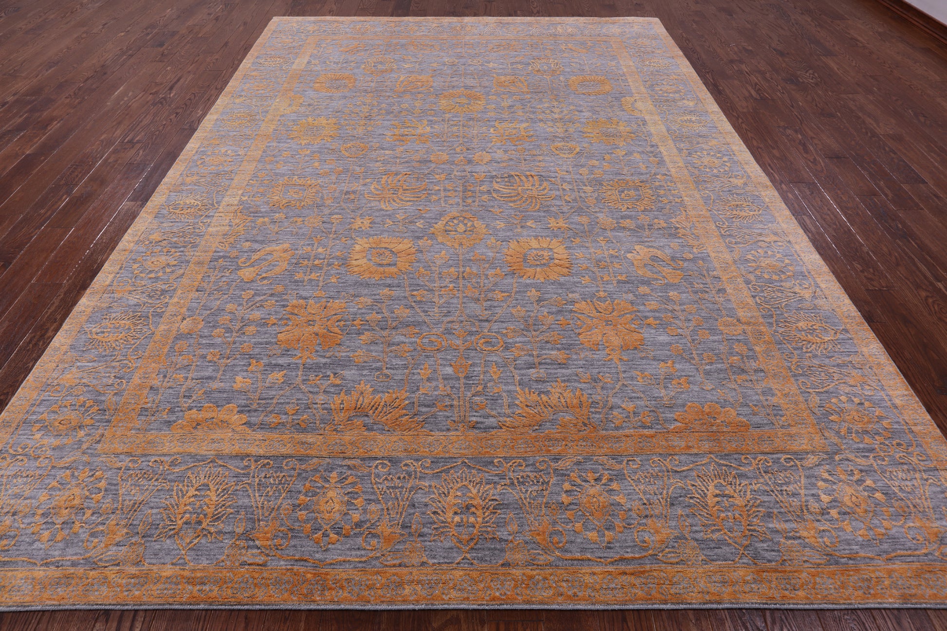 Grey Persian Hand Knotted Wool & Silk Rug - 9' 0" X 12' 3" - Golden Nile