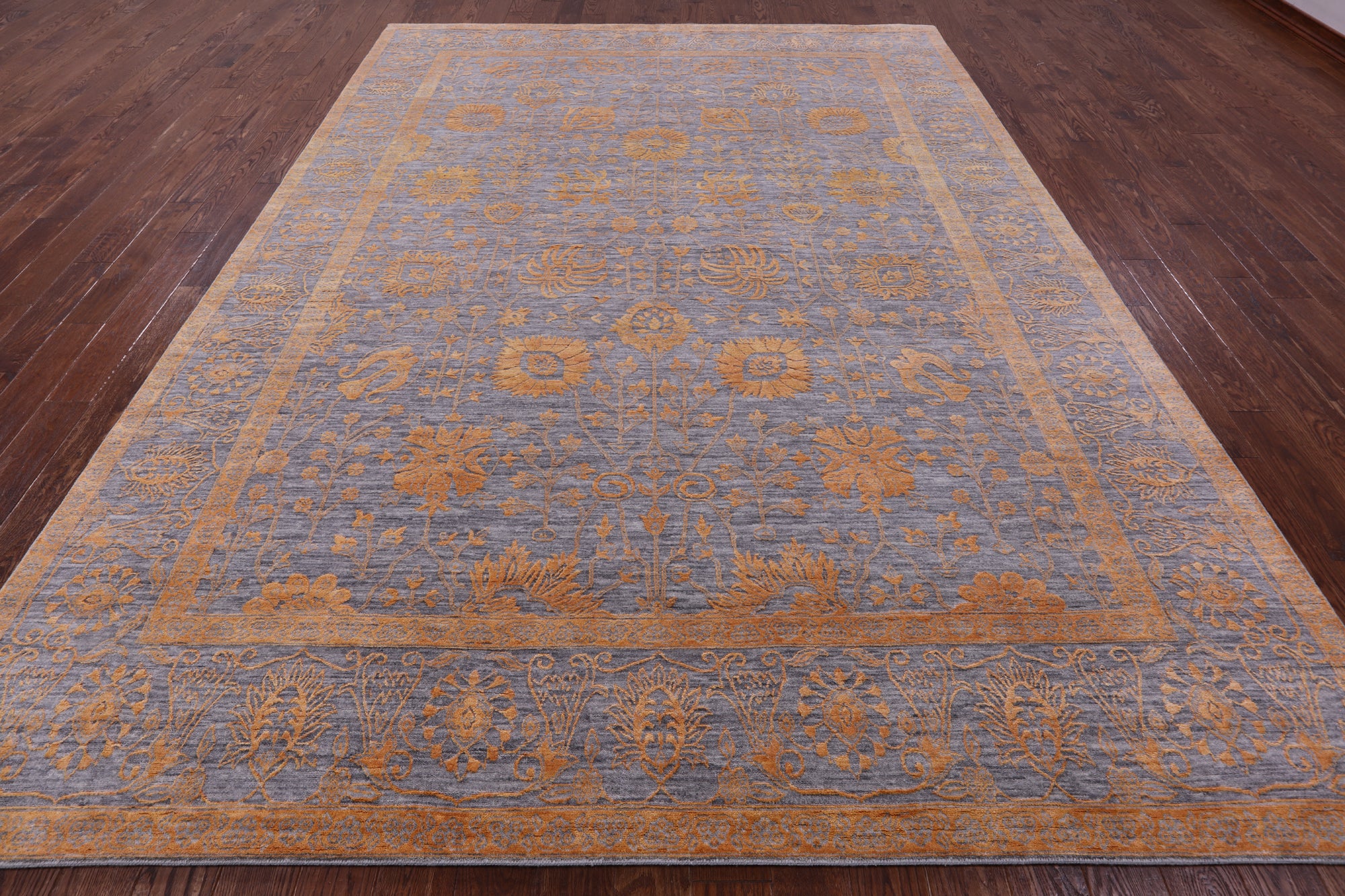 Grey Persian Hand Knotted Wool & Silk Rug - 9' 0" X 12' 3" - Golden Nile
