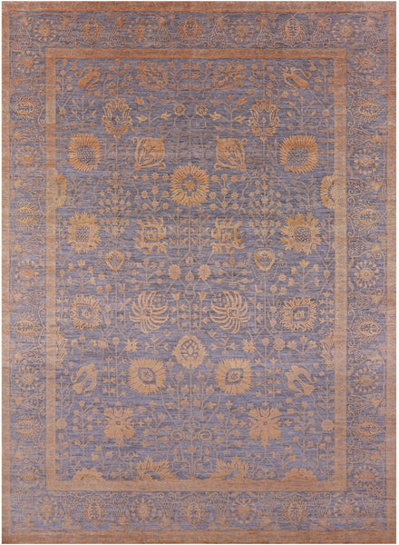 Grey Persian Hand Knotted Wool & Silk Rug - 9' 0" X 12' 3" - Golden Nile