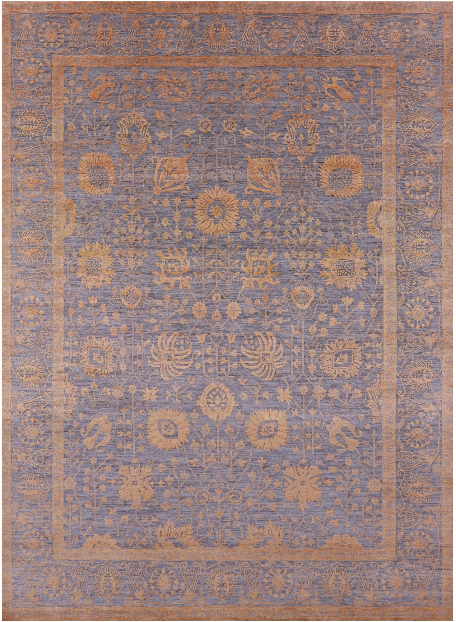 Grey Persian Hand Knotted Wool & Silk Rug - 9' 0" X 12' 3" - Golden Nile