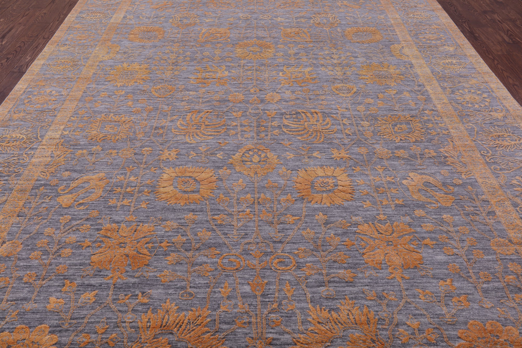 Grey Persian Hand Knotted Wool & Silk Rug - 9' 0" X 12' 3" - Golden Nile
