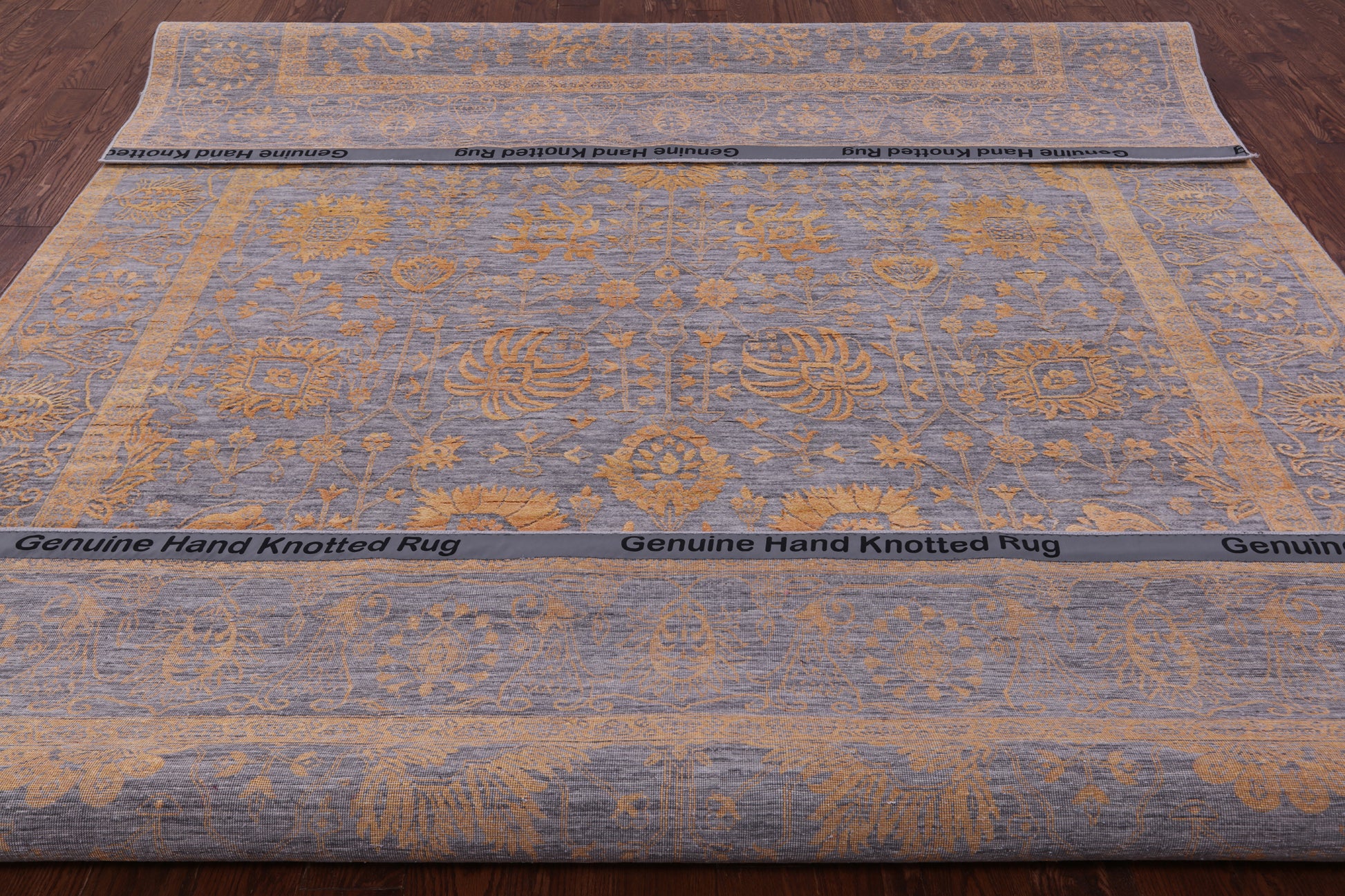 Grey Persian Hand Knotted Wool & Silk Rug - 9' 0" X 12' 3" - Golden Nile