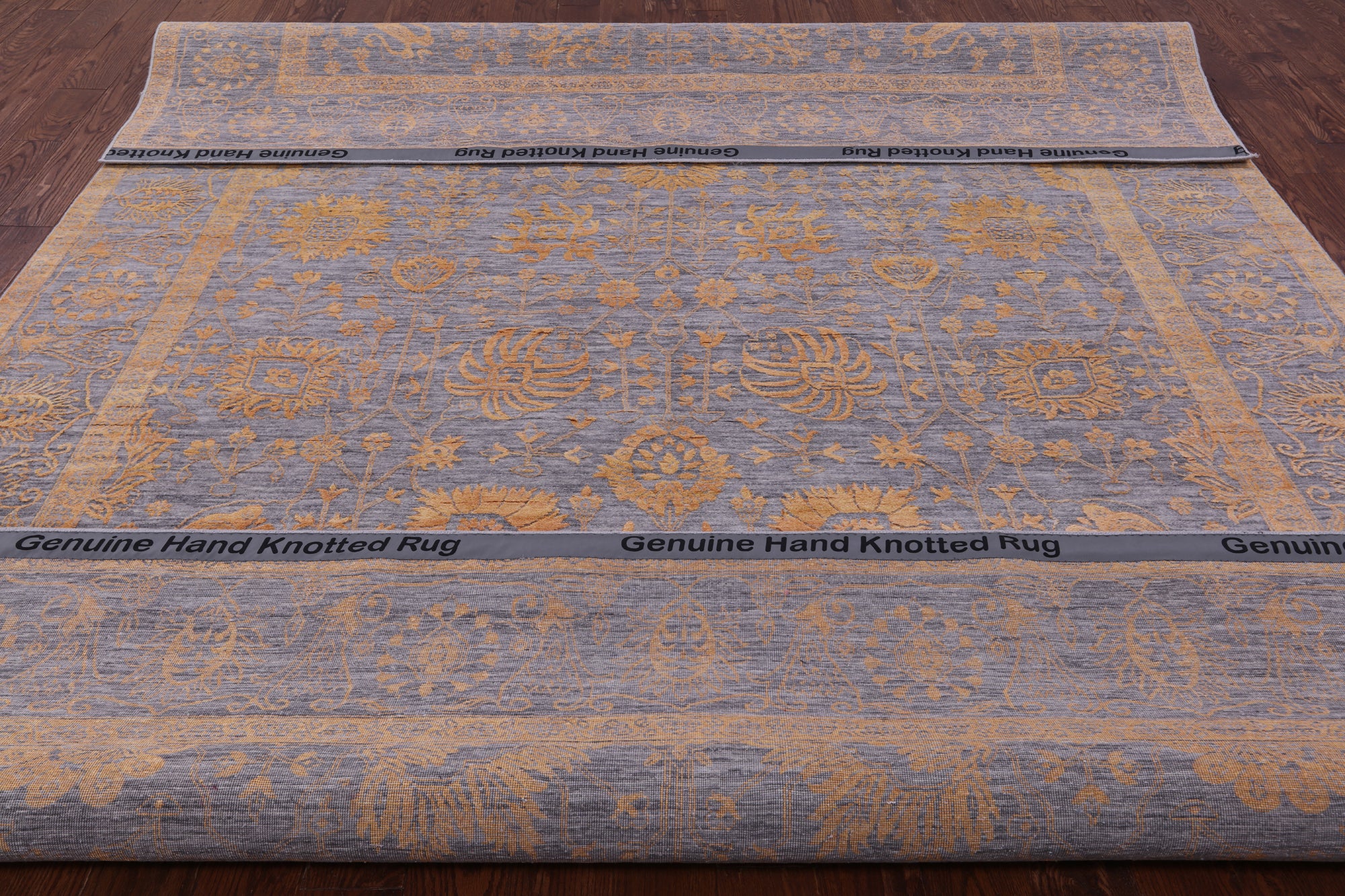Grey Persian Hand Knotted Wool & Silk Rug - 9' 0" X 12' 3" - Golden Nile