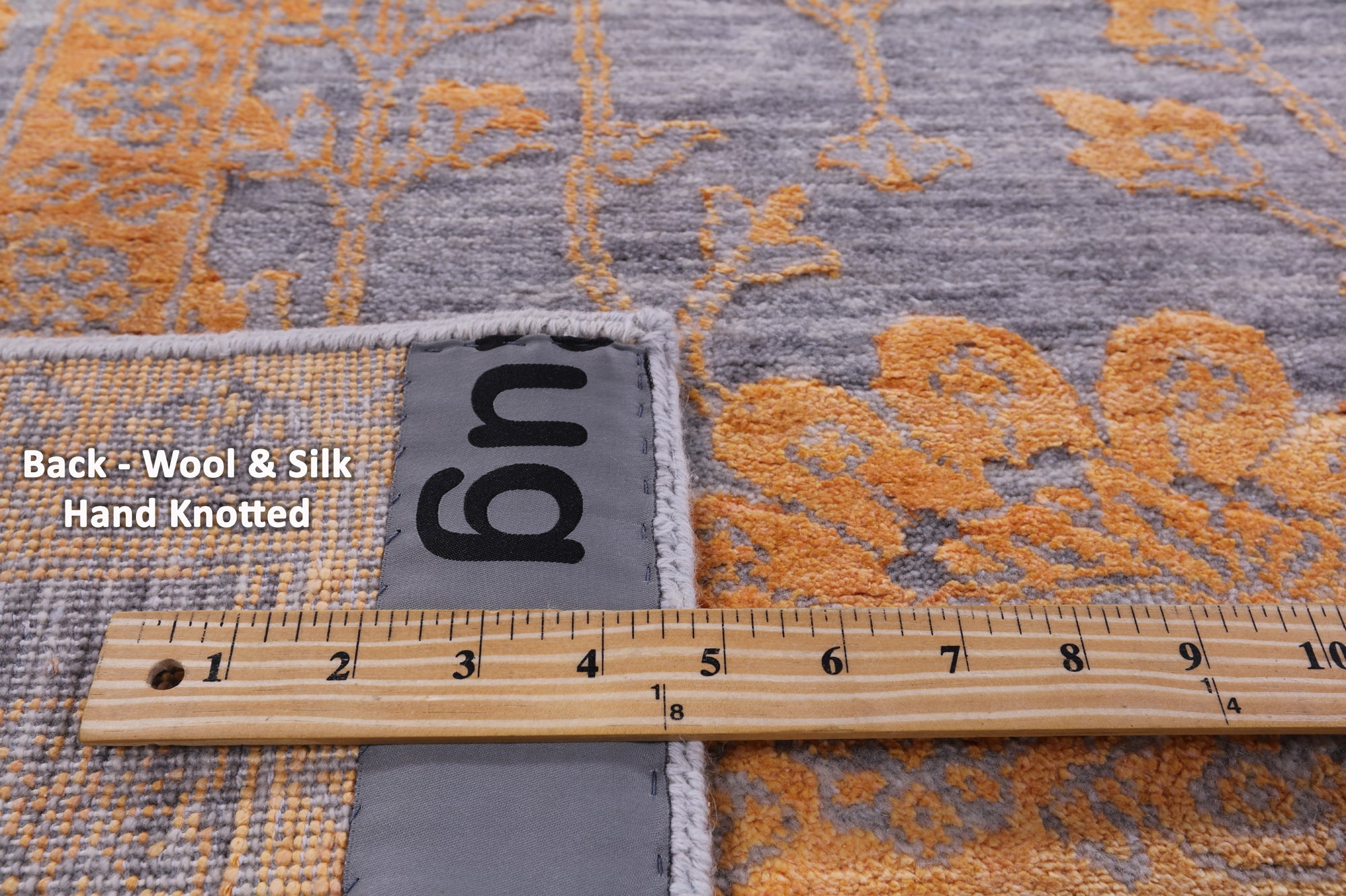 Grey Persian Hand Knotted Wool & Silk Rug - 9' 0" X 12' 3" - Golden Nile