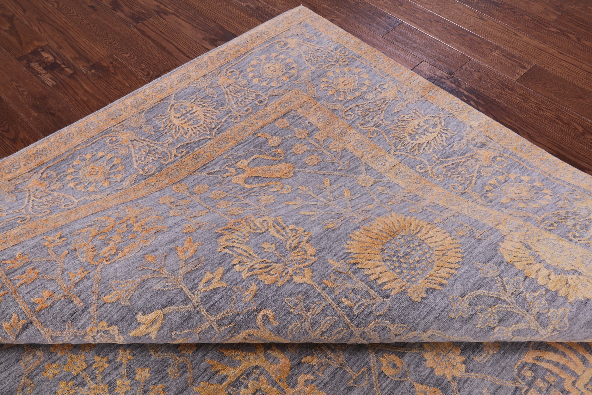 Grey Persian Hand Knotted Wool & Silk Rug - 9' 0" X 12' 3" - Golden Nile