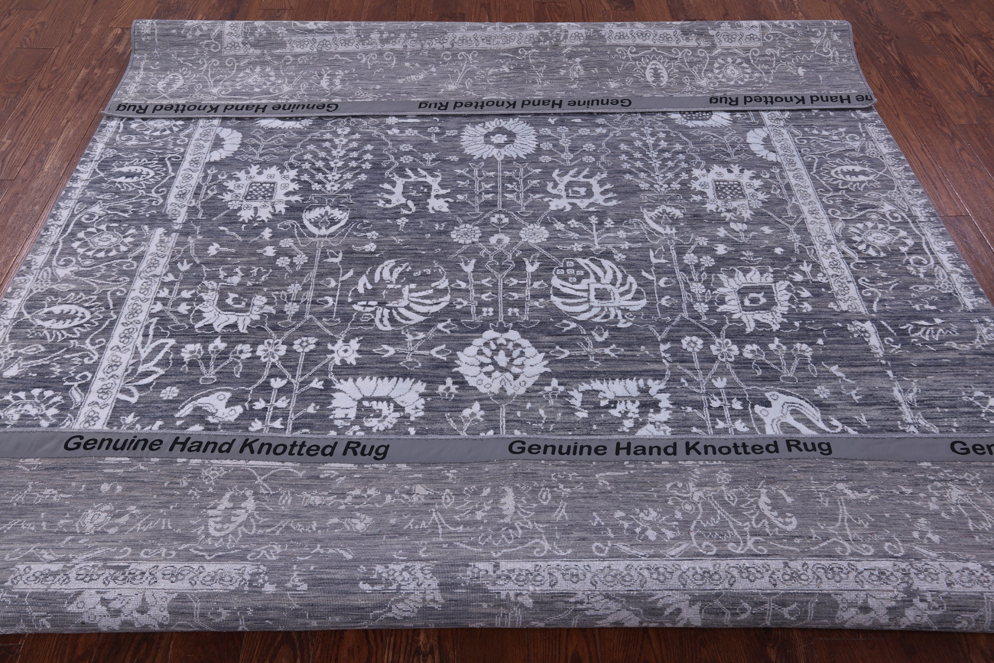 Grey Persian Handmade Wool & Silk Rug - 8' 0" X 10' 0" - Golden Nile