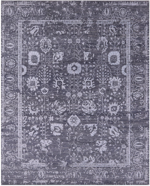 Grey Persian Handmade Wool & Silk Rug - 8' 0" X 10' 0" - Golden Nile