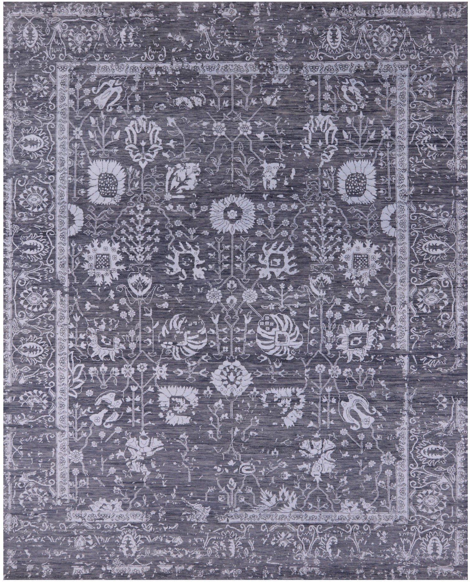 Grey Persian Handmade Wool & Silk Rug - 8' 0" X 10' 0" - Golden Nile