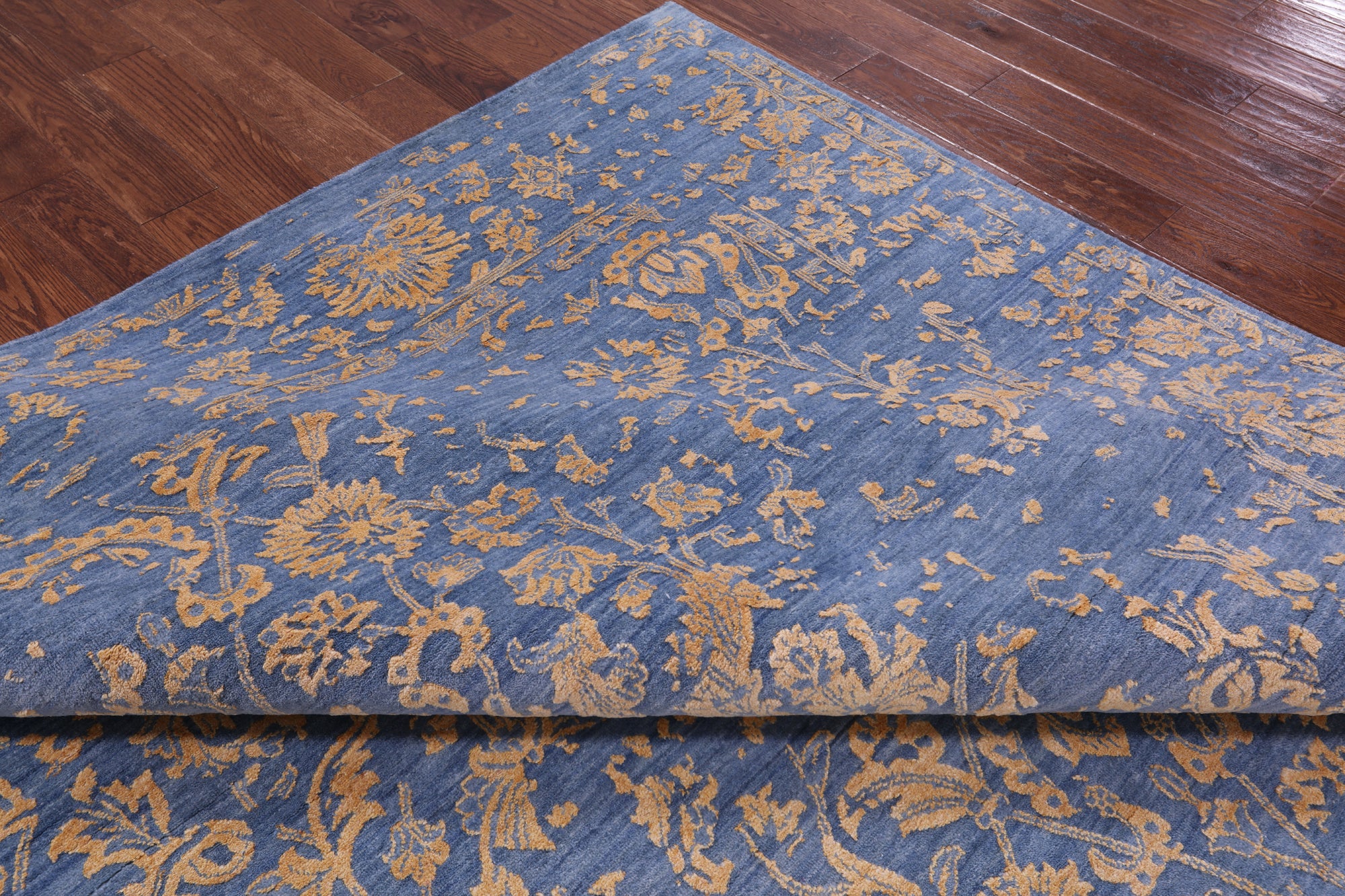 Blue Persian Hand Knotted Wool & Silk Rug - 9' 0" X 11' 8" - Golden Nile