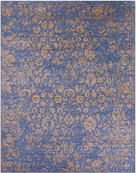Blue Persian Hand Knotted Wool & Silk Rug - 9' 0" X 11' 8" - Golden Nile